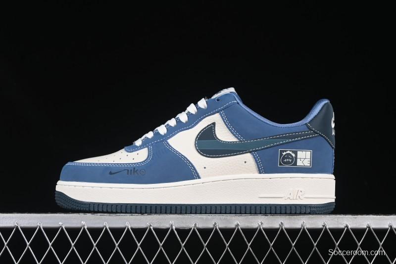 Nike Air Force 1 '07 Low Collaboration White Blue Ghost Face Casual Sneakers with Strap - KK1988-068