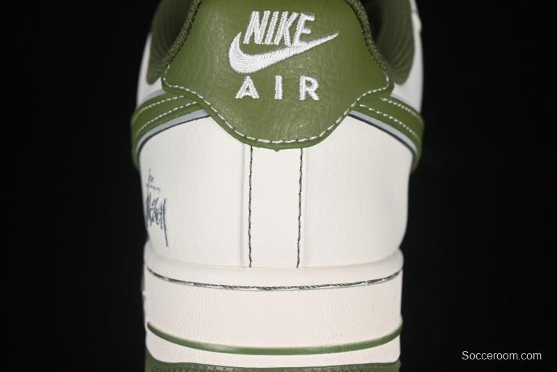 Nike Air Force 1 '07 Low Stussy Collaboration Dual-Tone Beige Green Casual Sneakers with Strap - XS1958-525