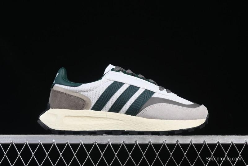 Adidas Retro-Inspired Sneakers - White, Grey & Green with Boost Sole
