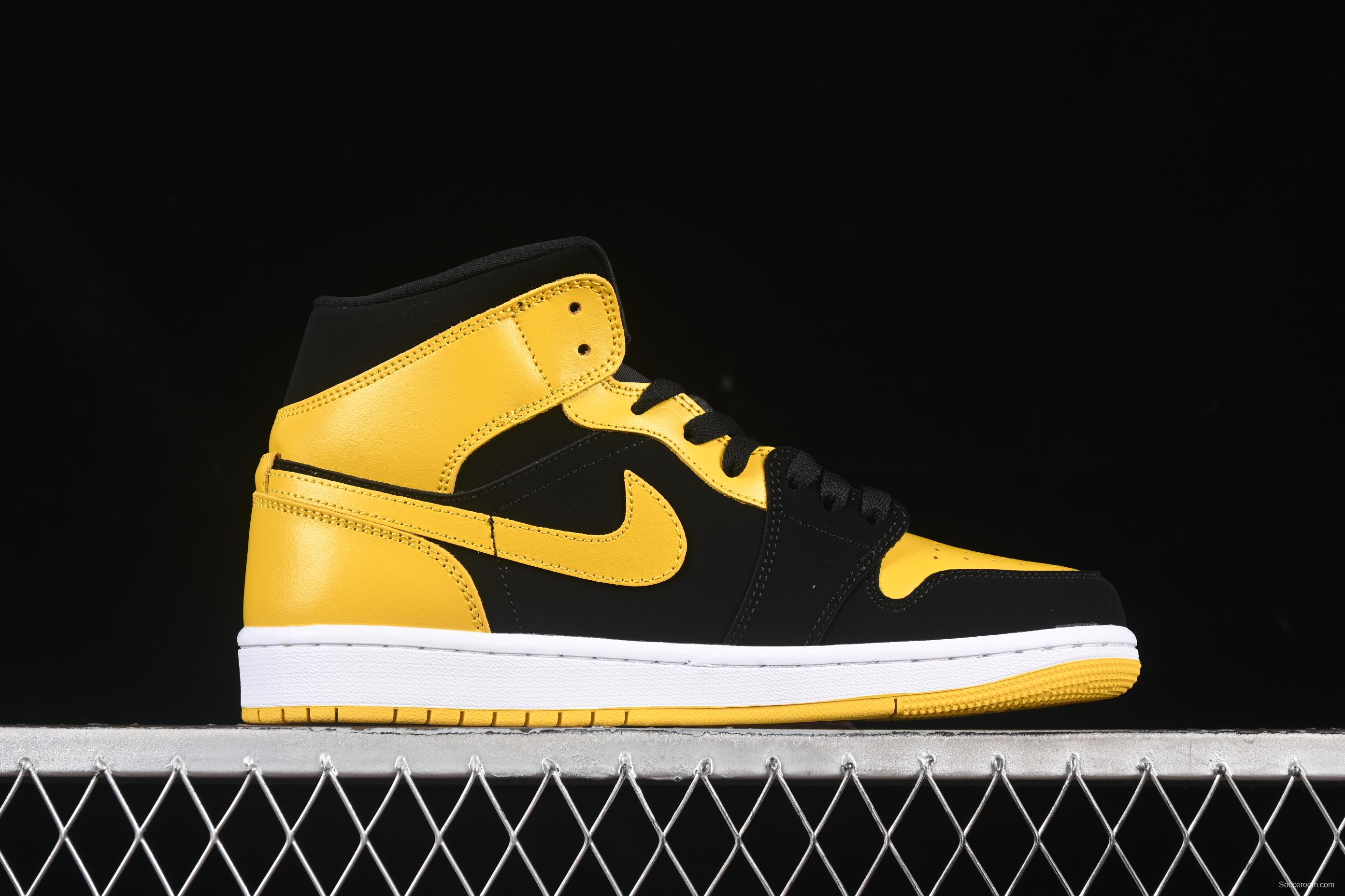 Nike Air Jordan 1 Mid AJ1 Black Yellow Mid-Top Casual Sneakers - HJ6654-071