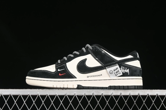 Nike SB Dunk Low Stussy Patch Black Swoosh Anniversary Custom Low-Top Casual Skate Shoes - YX5066-295