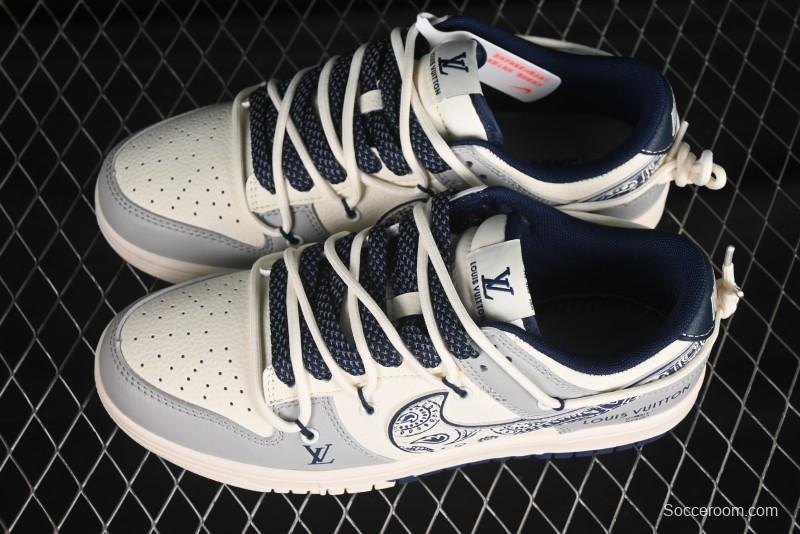 Nike SB Dunk Low LV Series Strap Graffiti White Blue Swoosh Anniversary High-End Custom Low-Top Casual Skate Shoes - DM6868-074