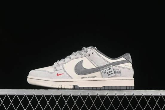 Nike SB Dunk Low Stussy Patchwork Grey Anniversary Custom Low-Top Skate Shoes - YX5066-296