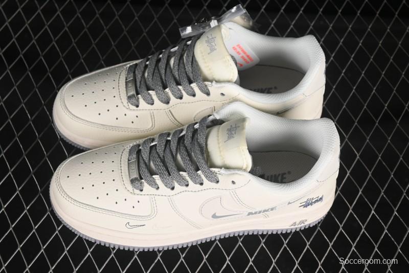 Nike Air Force 1 '07 Low Stussy Collaboration Beige Mini Swoosh Casual Sneakers - HH7518-064