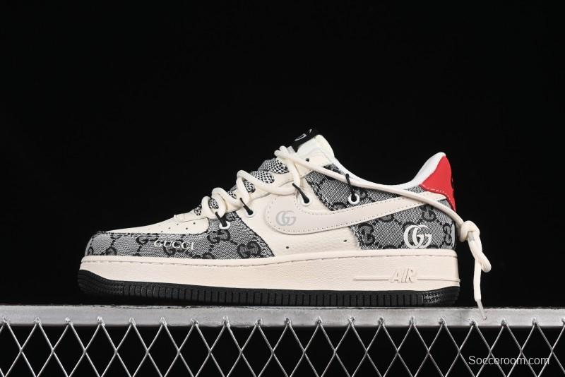 Nike Air Force 1'07 Low Gucci Collaboration Grey Pattern Drawstring Casual Sneakers - YX5066-319