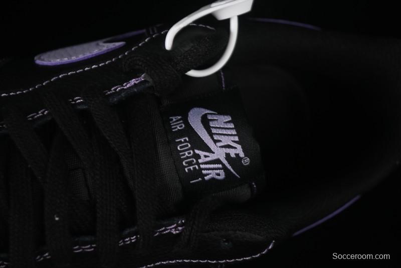 Nike Air Force 1'07 Low Casual Sneakers in Black with Purple Swoosh - HQ2037-001