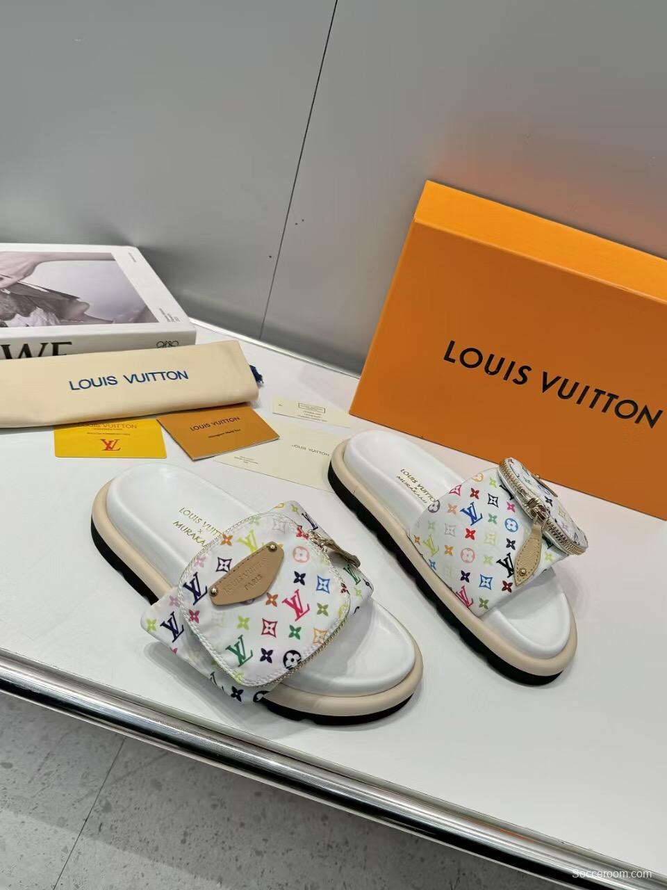 2025 Slippers Louis Vuitton White Multicolor Canvas Slippers