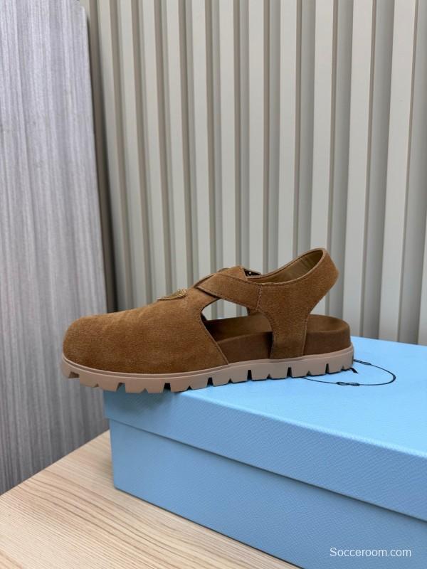 2025 Women Prada Brown Suede Sandals LY00280