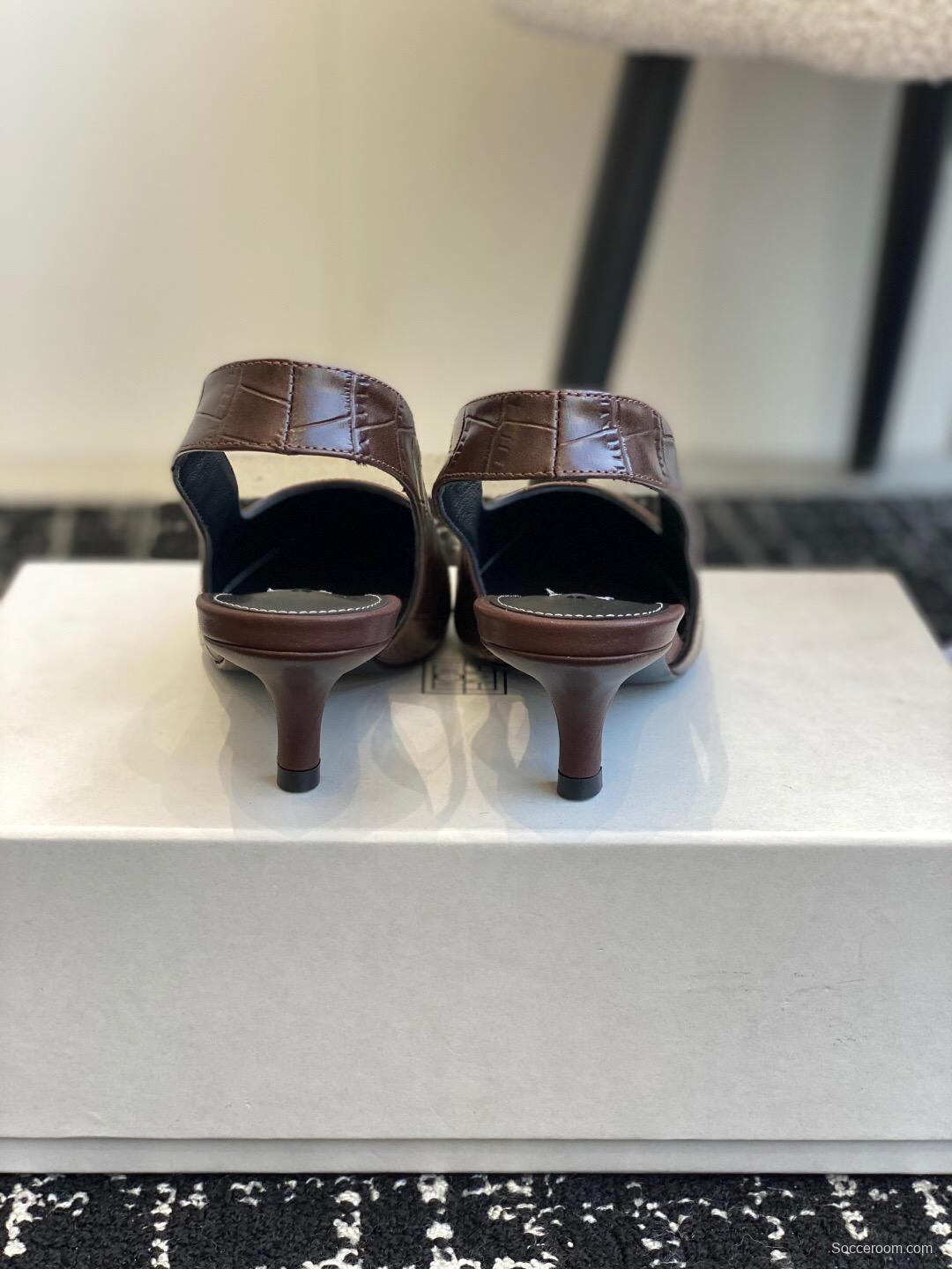 2025 Women Toteme Brown Leather Slingback Pointed Toe Heels