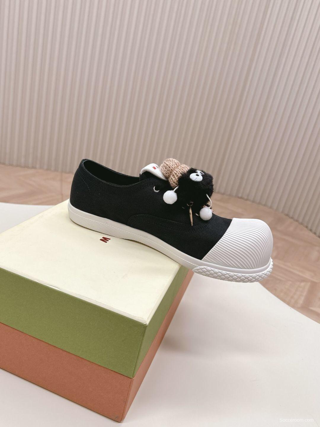 2025 Women Marni Black White Cotton Casual Lace-Up LY00250