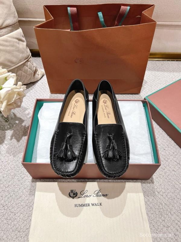 2025 Women LP Black Leather Loafers Tassel LY00291