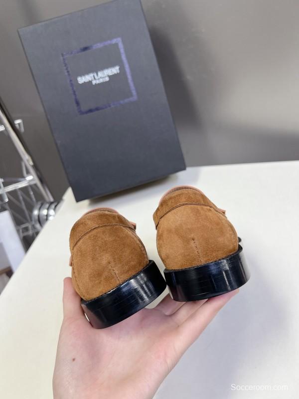 2025 Women Yves Saint Laurent Brown Suede Loafers KFY00350