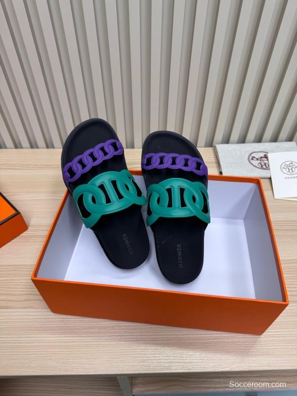 2025 Slippers Hermès Green Purple Rubber Casual LY00360