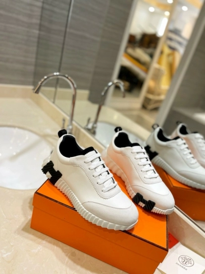 2024 Unisex Hermès White Black Silk Lambskin Rain Cloth Casual Sneakers MJ00320