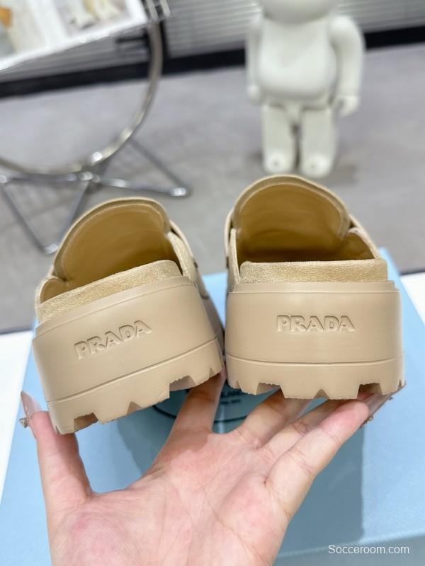 2025 Women Prada Beige Suede Loafer Slip-On KFY00280