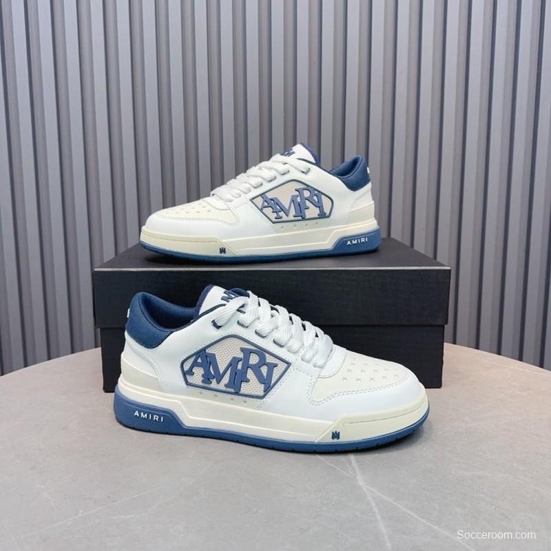 2025 Unisex Amiri White Blue Leather Sneakers MJ00360