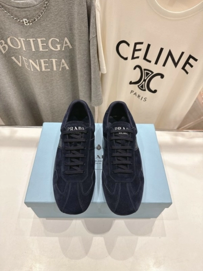 2025 Unisex Prada Navy Blue Suede Casual Shoes KFY00300