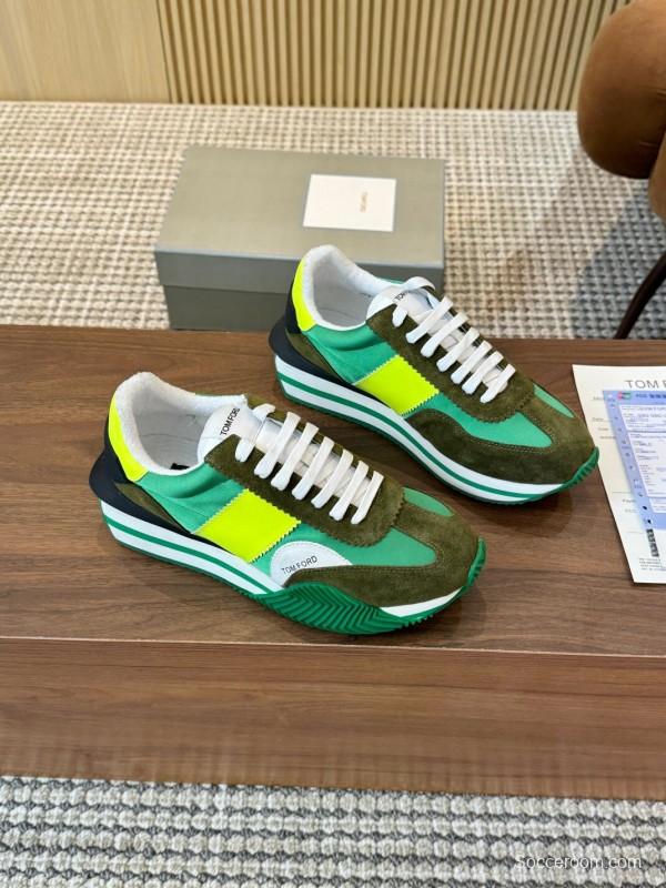 2025 Unisex TOM FORD Green Yellow White Suede Leather Sneakers LY00360(F)/LY00370(M)