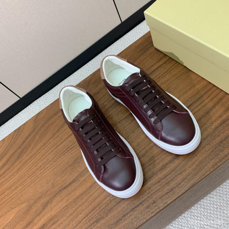 2025 Men Brunello Cucinelli Burgundy Leather Casual Sneakers Original Sole KFY00310(M)
