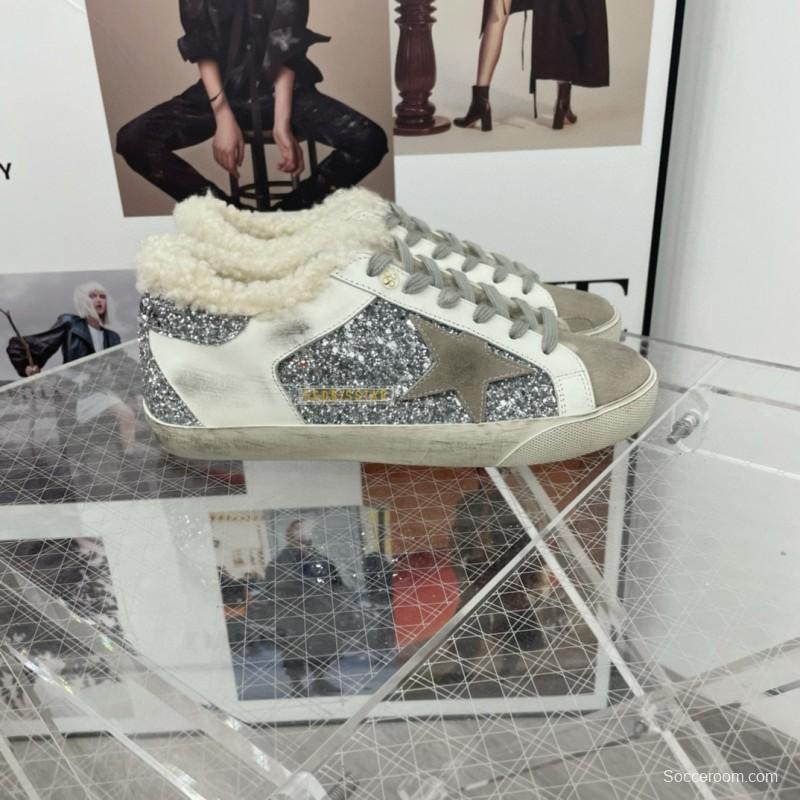 2025 Women GGDB White Silver Suede Leather Glitter Star Sneakers