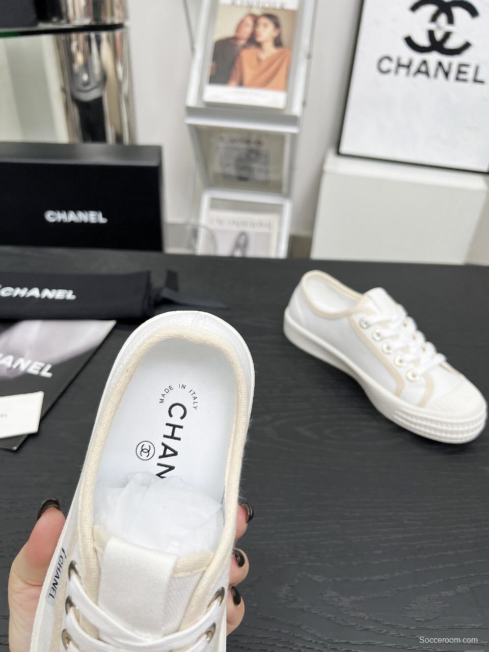 2025 Women Chanel White Canvas Casual Sneakers LY00230