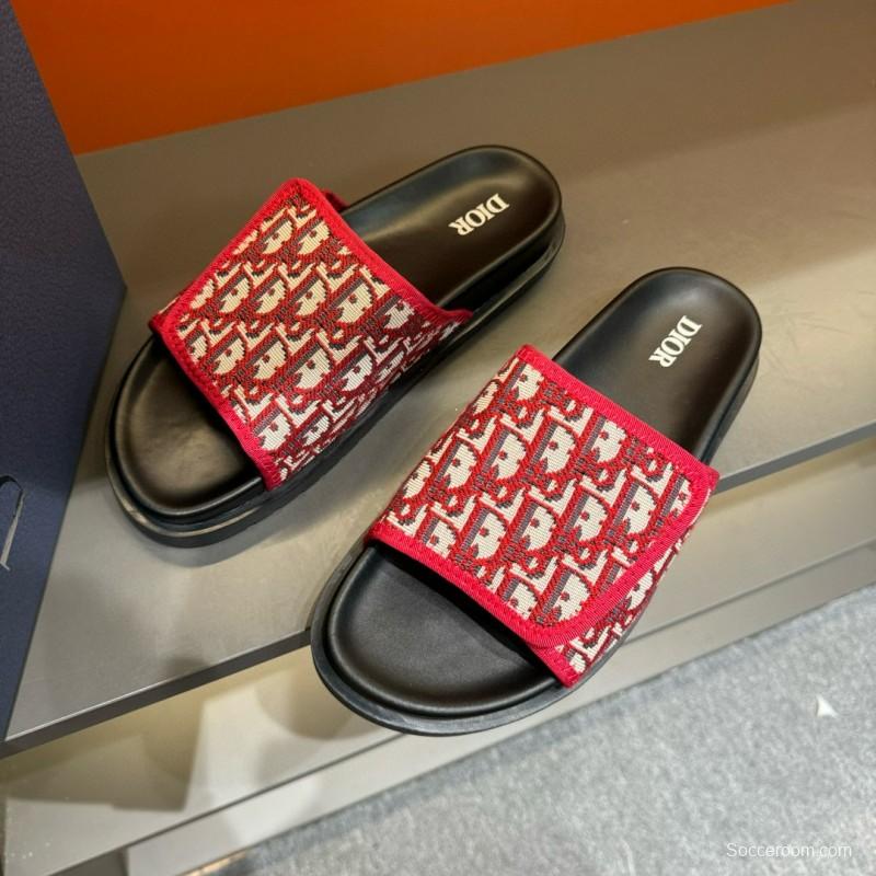 2024 Dior Red White Jacquard Slippers MJ00180