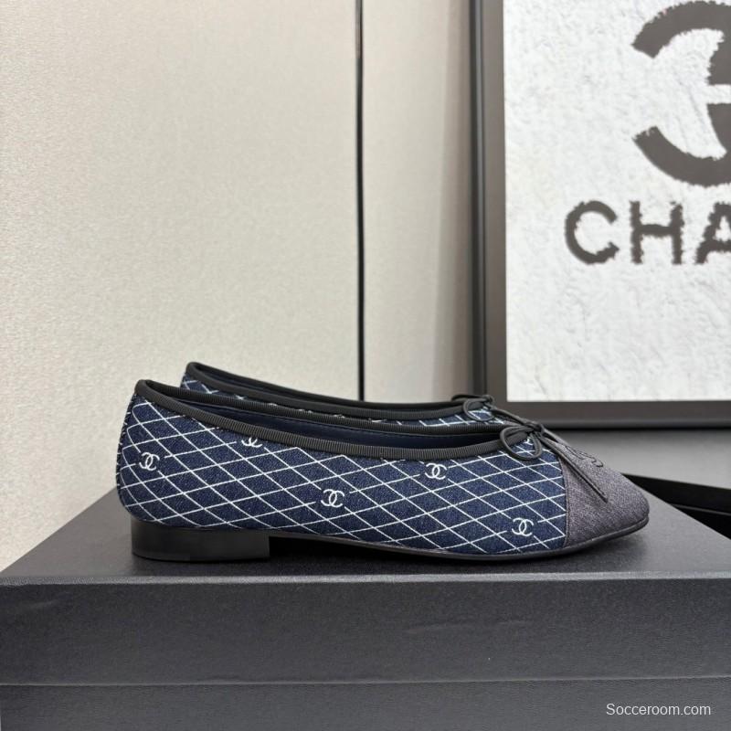 2025 Women Chanel Blue Grey Denim Textile Ballet Flat LY00360