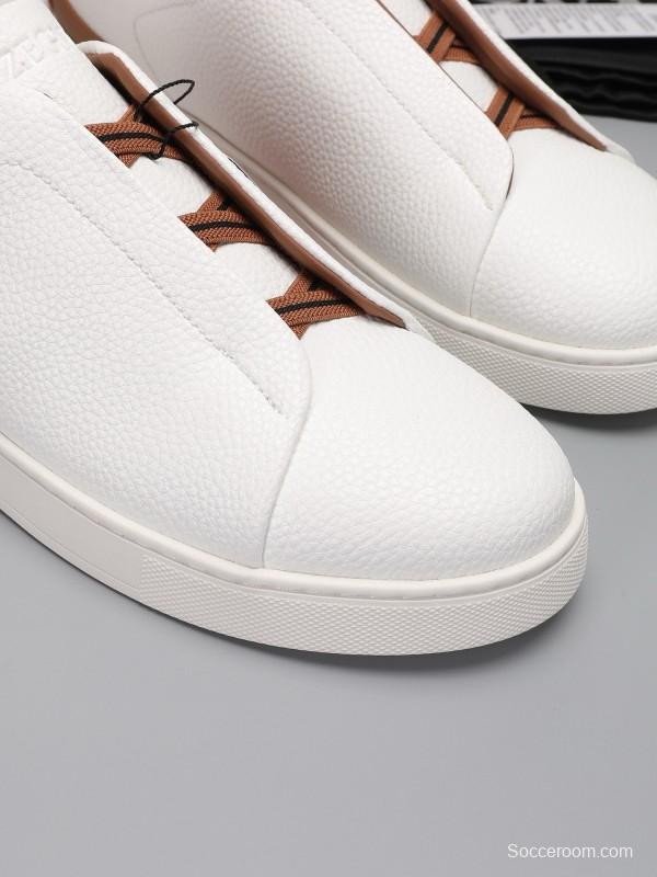 2024 Men Ermenegildo Zegna White Brown Leather Sneakers MJ00240