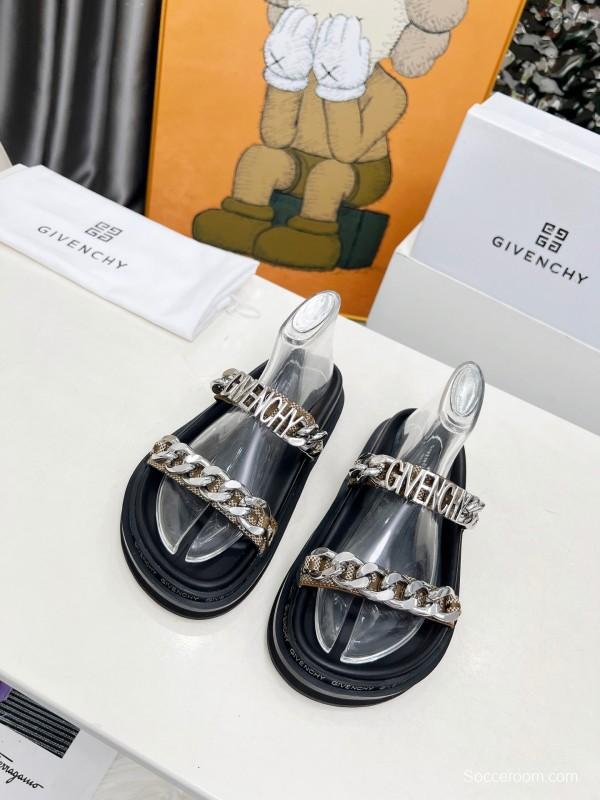 2025 Women Givenchy Black Transparent PVC Leather Sandals Chain LY00250