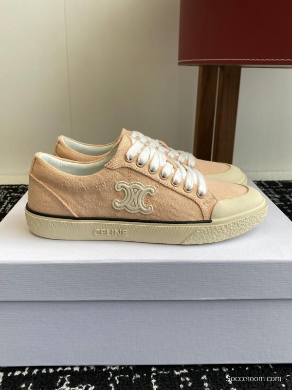 2025 Women Celine Pink Canvas Leather Sneakers