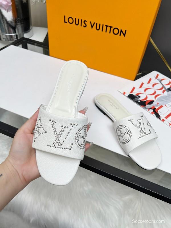 2025 LV White Leather Slippers LY00200