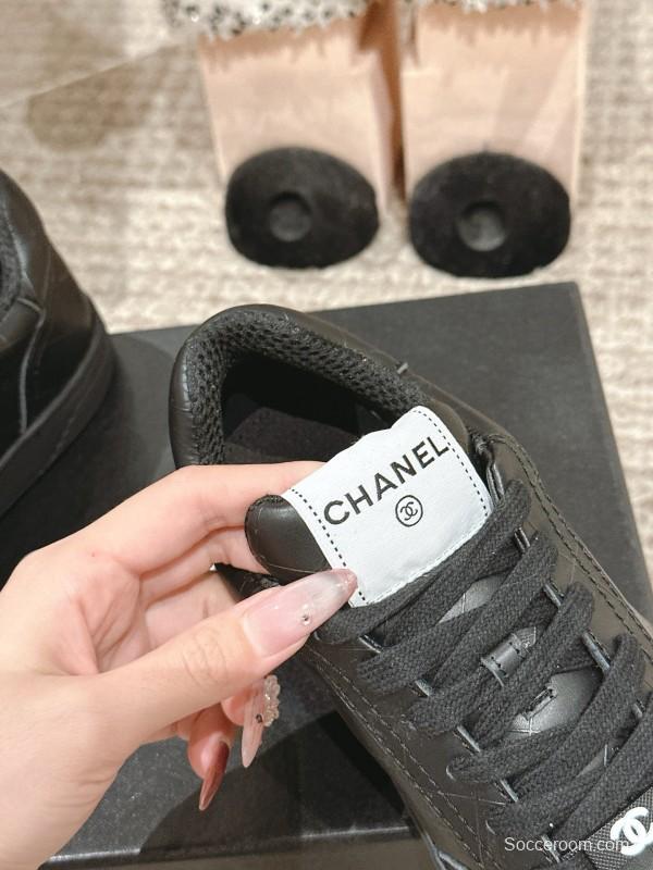 2025 Women Chanel Black Leather Sneakers
