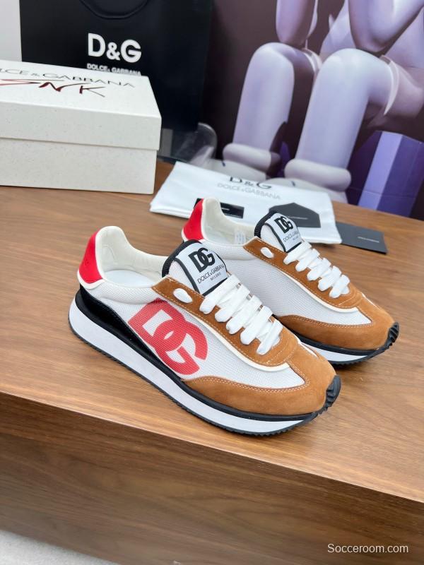2025 Unisex Dolce & Gabbana White Red Black Suede Mesh Sneakers LY00300(F)/LY00301(M)