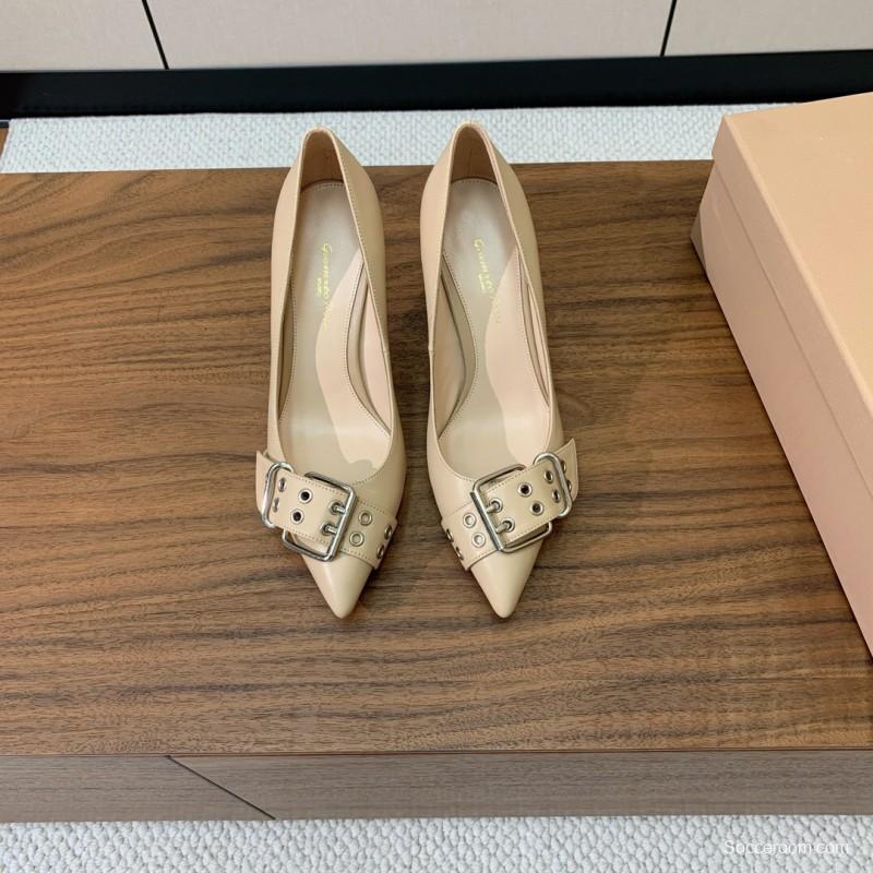 2025 Women Gianvito Rossi Cream Leather Pumps Buckle KFY00300