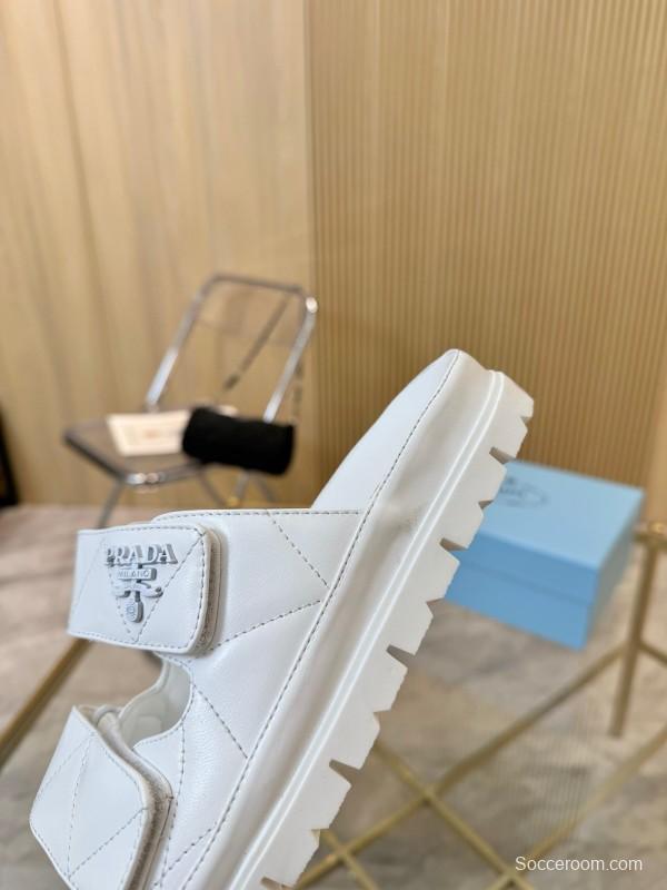 2025 Women Prada White Leather Slippers LY00270