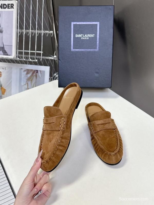 2025 Women Yves Saint Laurent Brown Suede Loafers KFY00330