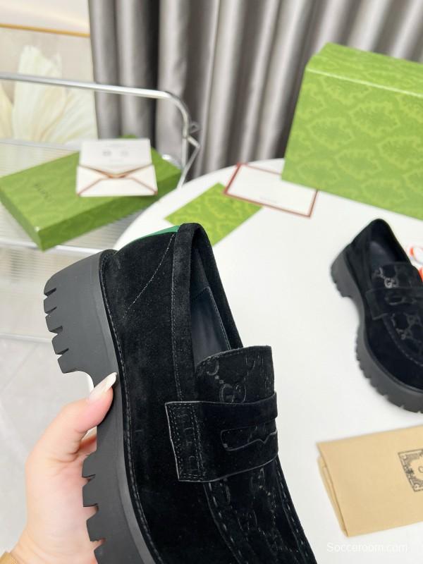 2024 Women Gucci Black Suede Leather Loafers MJ00320