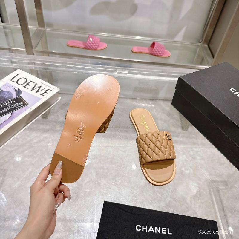 2025 Women Chanel Beige Lambskin Slippers LY00240