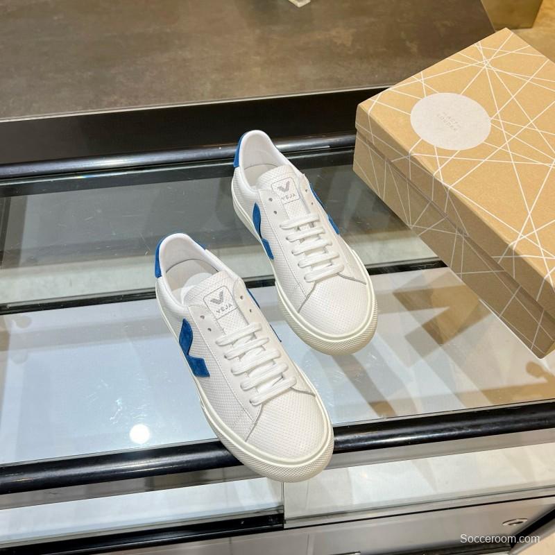 2025 Unisex VEJA White Blue Leather Canvas Sneakers MJ00240