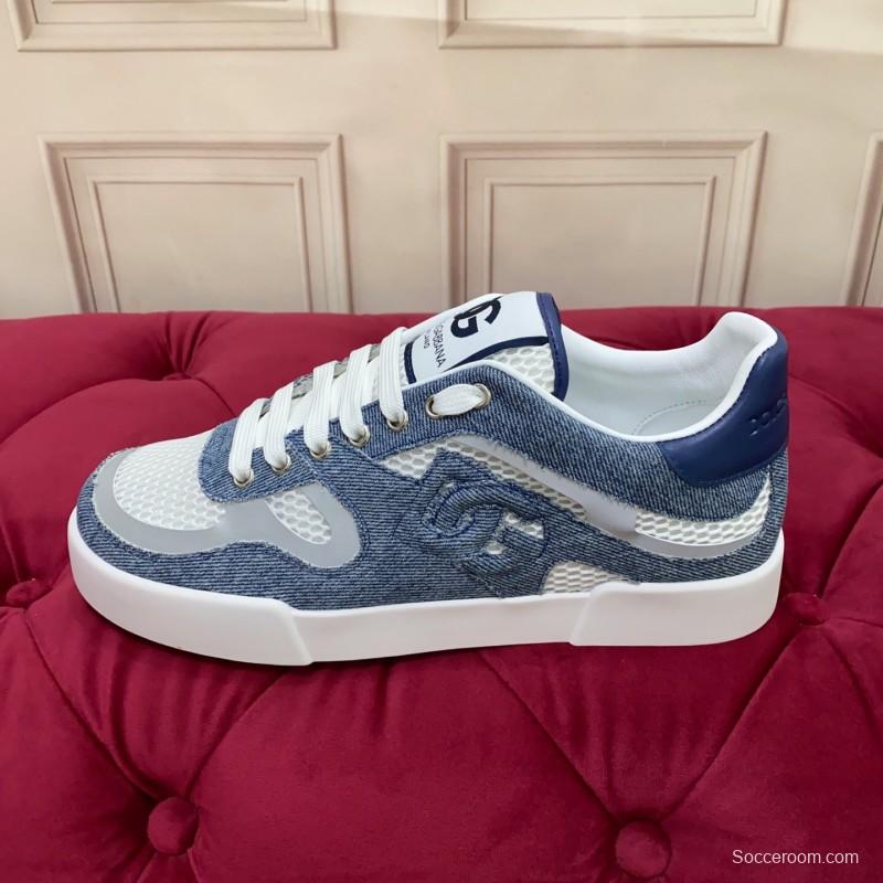 2025 Unisex Dolce & Gabbana Blue White Mesh Denim Sneakers
