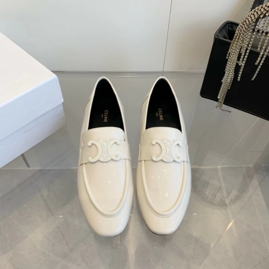 2025 Women Celine White Patent Leather Loafers
