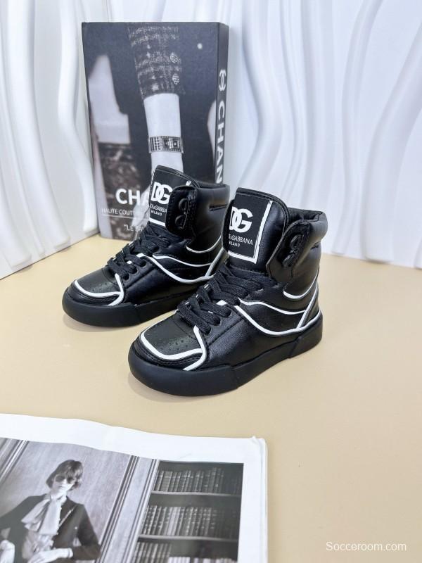 2024 Kids Dolce & Gabbana Black White Red Synthetic Leather Kids Sneakers