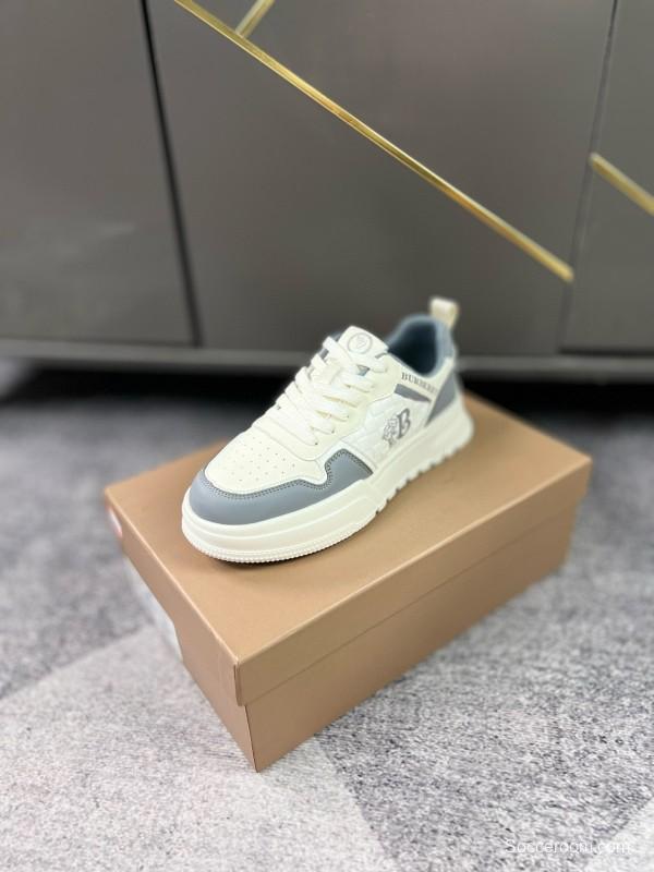 2024 Unisex Burberry White Grey Leather Casual Shoes MJ00251