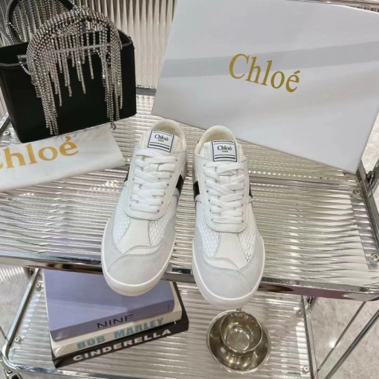 2025 Women Chloé White Mesh Leather Sneakers LY00280