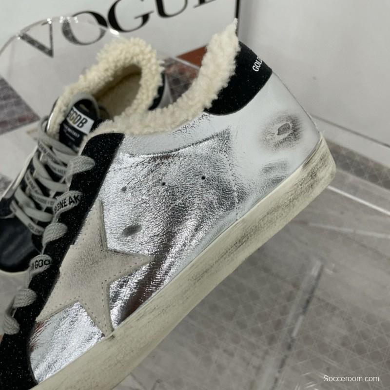 2025 Women GGDB Silver Black Leather Shearling Sneaker