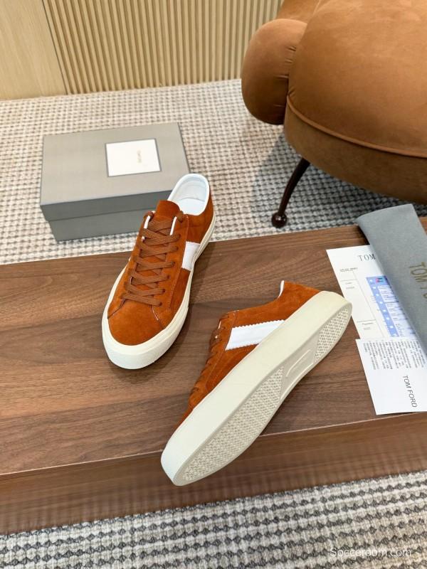 2025 Men TOM FORD Brown White Suede Sneakers LY00360