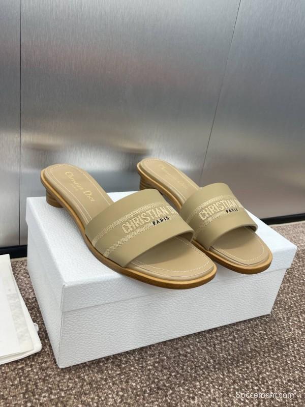 2025 Women Dior Beige Fabric Slide Sandals KFY00300