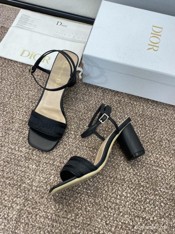 2025 Women Dior Black Leather Fabric Sandals