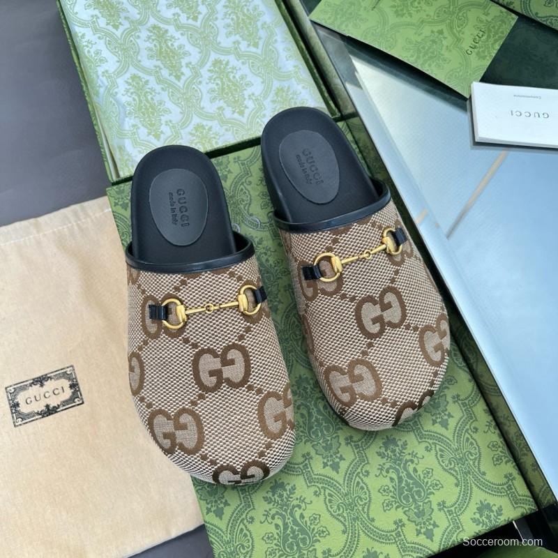 2024 Slippers Gucci Brown Canvas Leather Slippers MJ00280