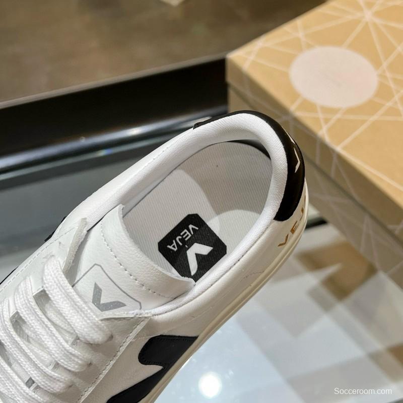 2025 Unisex VEJA White Black Leather Canvas Low Top Vulcanized Sneakers MJ00240